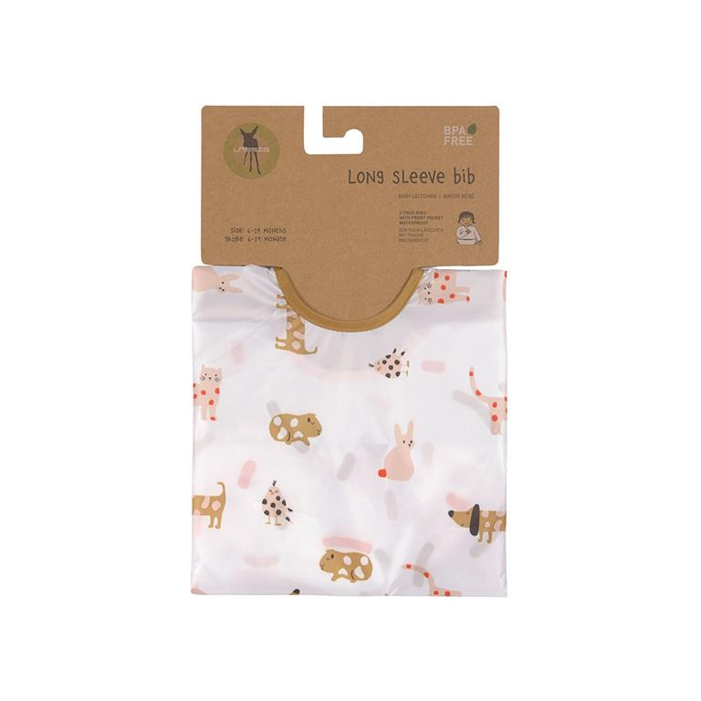 Babete de manga comprida lassig Laranja/Rosa-Animais- 2 unidades