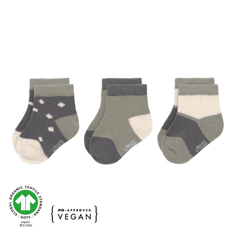 Meias Curtas Respeitadoras Lassig verde escuro e cinza- Conjunto de 3 Unidades