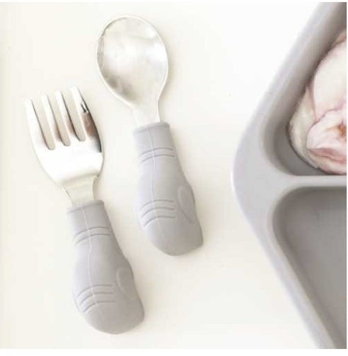 Tiny Twinkle Talheres em Aço e Silicone Elefante Cinza