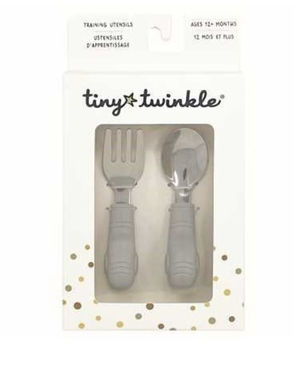 Tiny Twinkle Talheres em Aço e Silicone Elefante Cinza