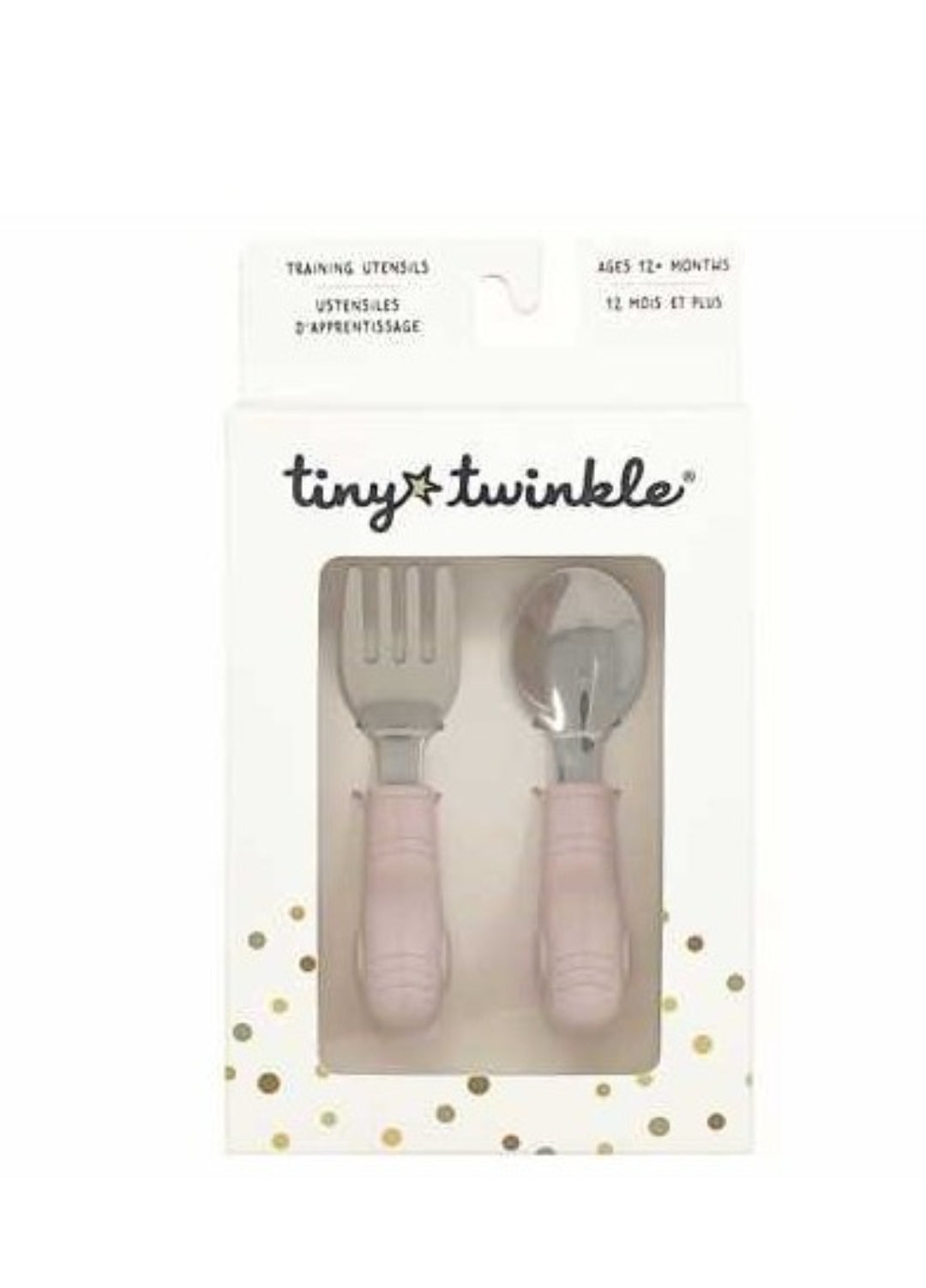 Tiny Twinkle Talheres em Aço e Silicone Elefante Rosa