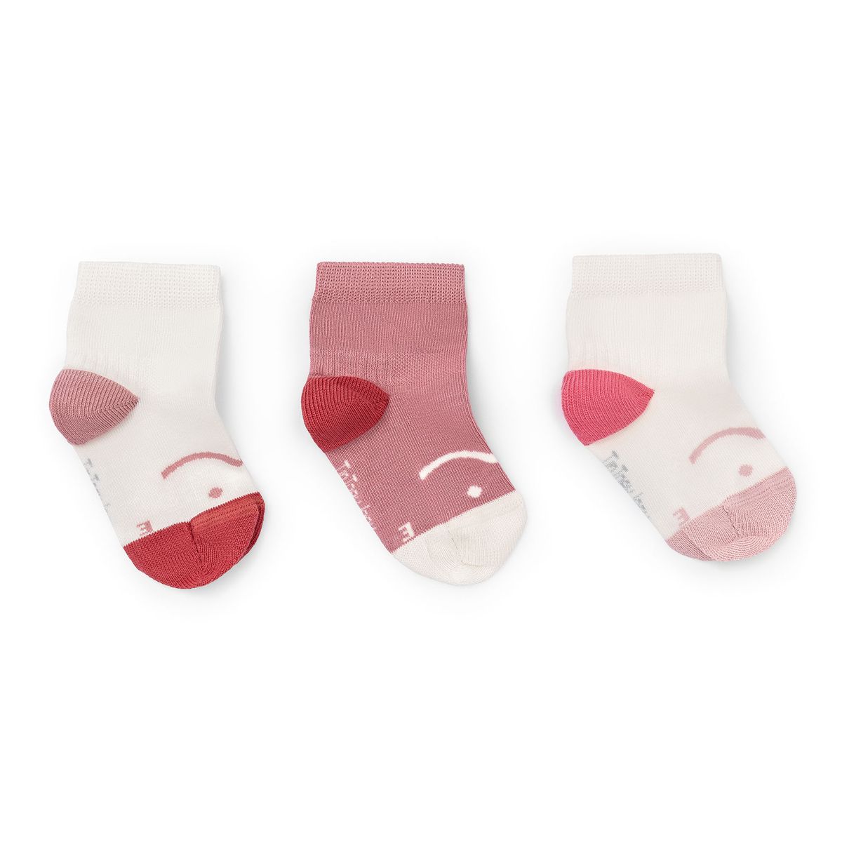 Kit de 3 meias em tons de rosa e branco com sorriso