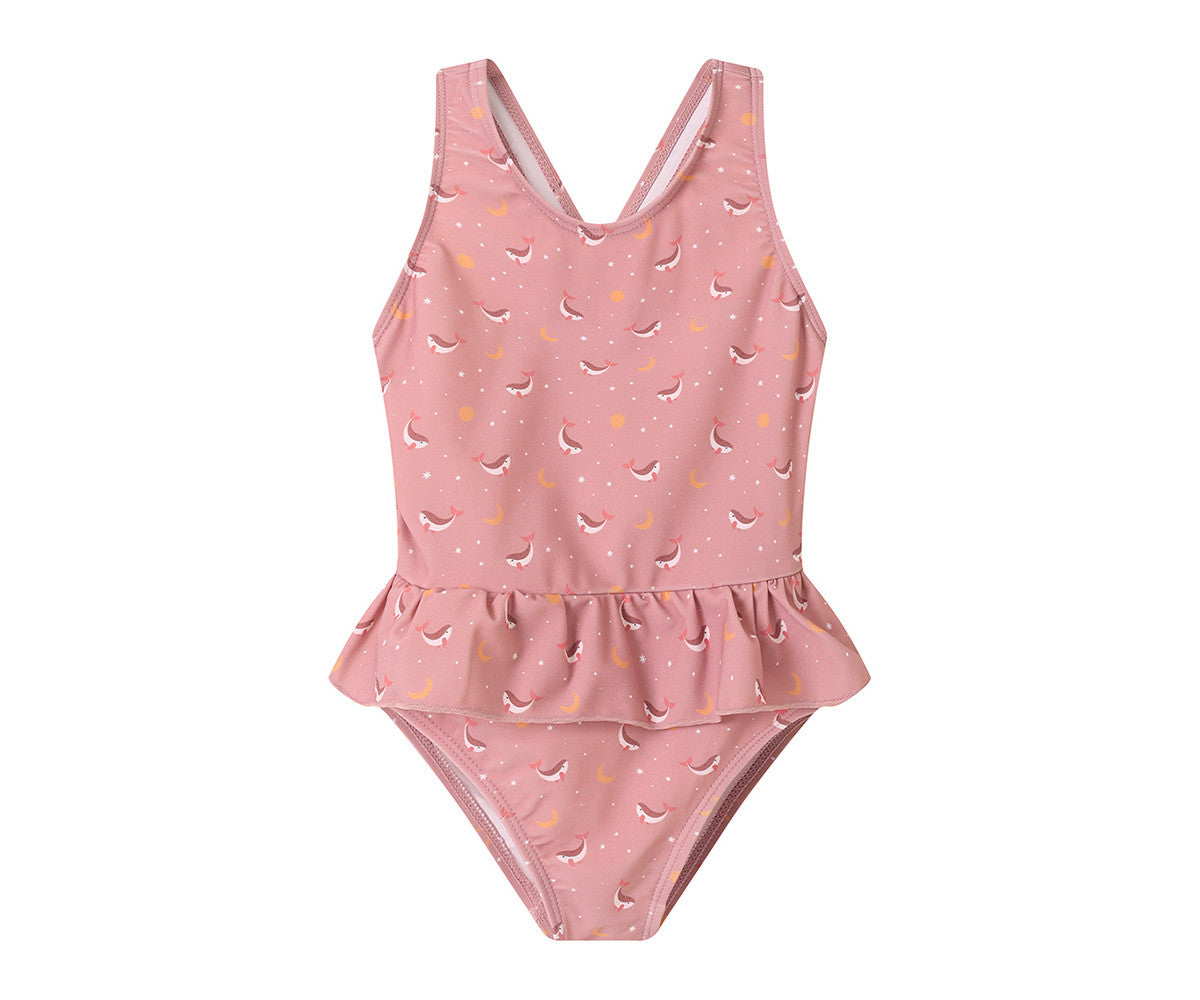 Fato de Banho Cruzado com folhos Whale Pink-Monnëka