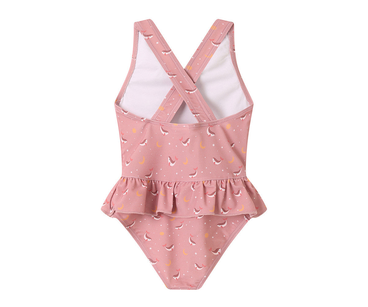 Fato de Banho Cruzado com folhos Whale Pink-Monnëka