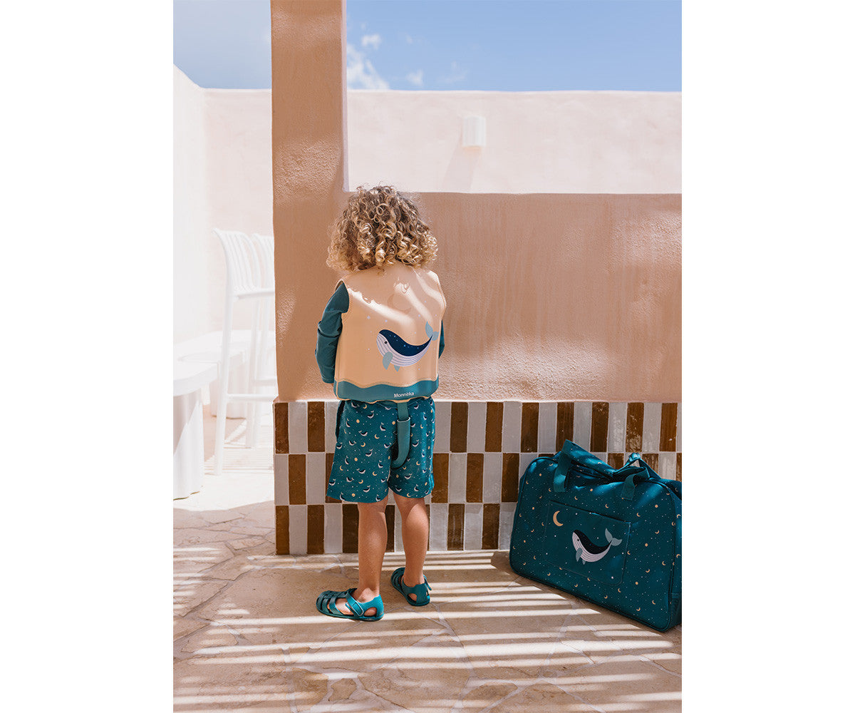 Bolsa de Praia com Rede Whale Teal  - Monneka