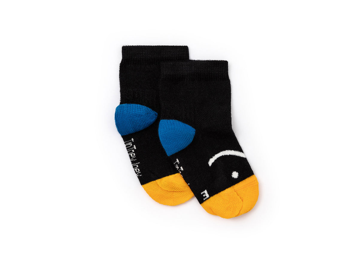 Meias Respeitadoras Sorriso Preto, azul e amarelo-Tip Toey Joey