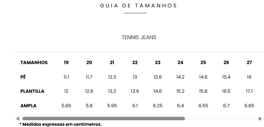Guia de Tamanhos