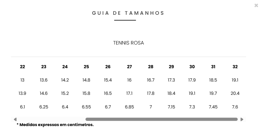 Guia de Tamanhos