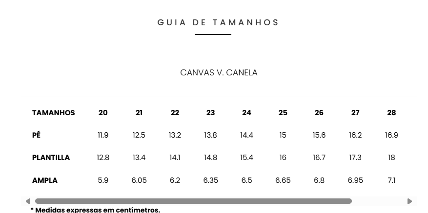Guia de Tamanhos