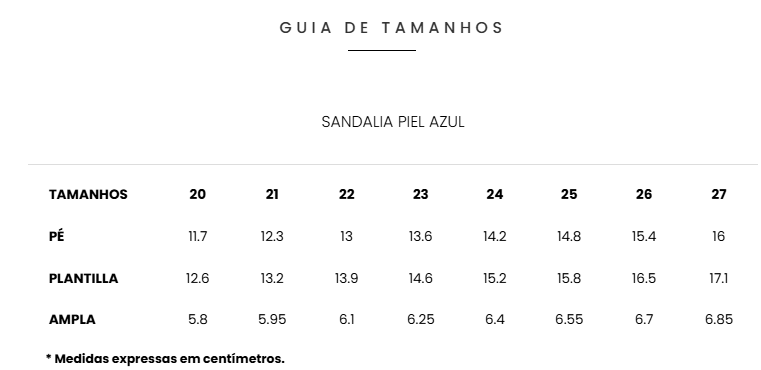 Guia de Tamanhos