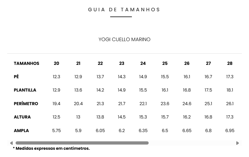 Guia de Tamanhos