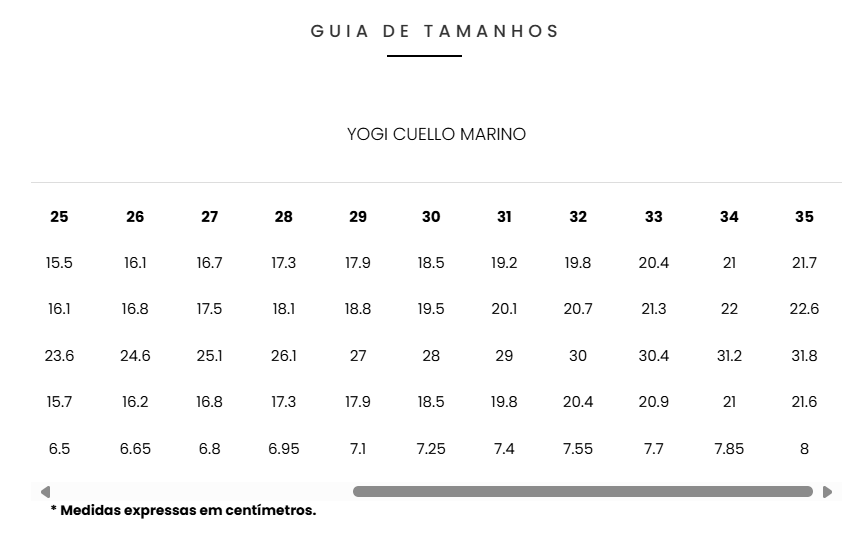 Guia de Tamanhos