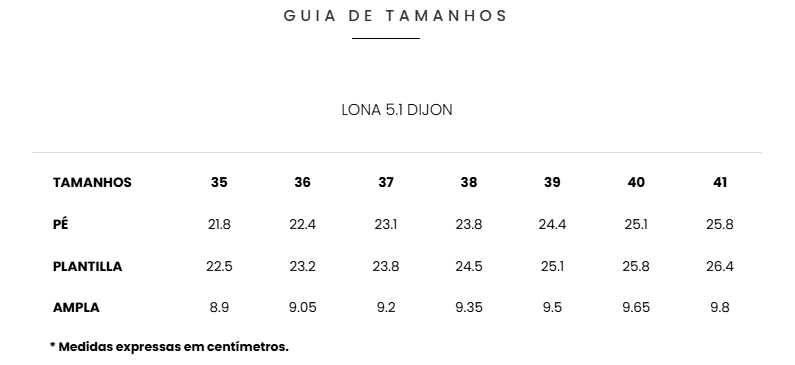 Guia de Tamanhos