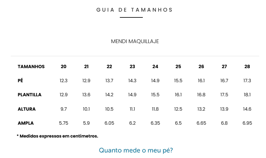 Guia de Tamanhos