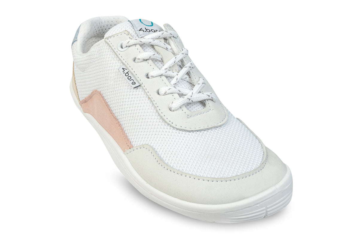 Sapatilha desportiva barefoot de adulto branca com detalhes rosa e bege