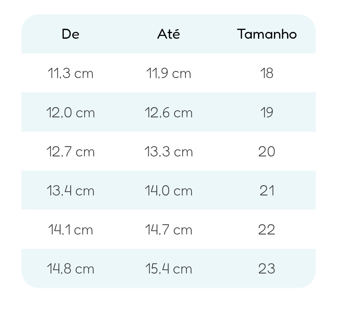 Guia de tamanhos – Sapatilhas Nemo Rosa e Branco-  Tem-Tem