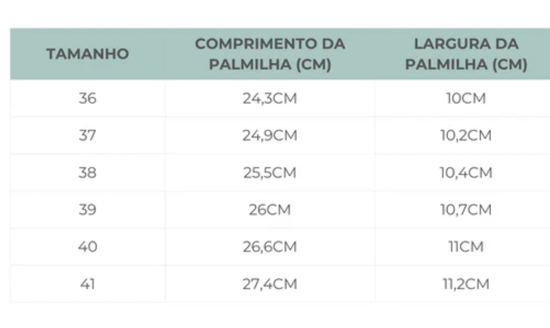 Guia de tamanhos – Sandálias Ariana Cognat- Koel